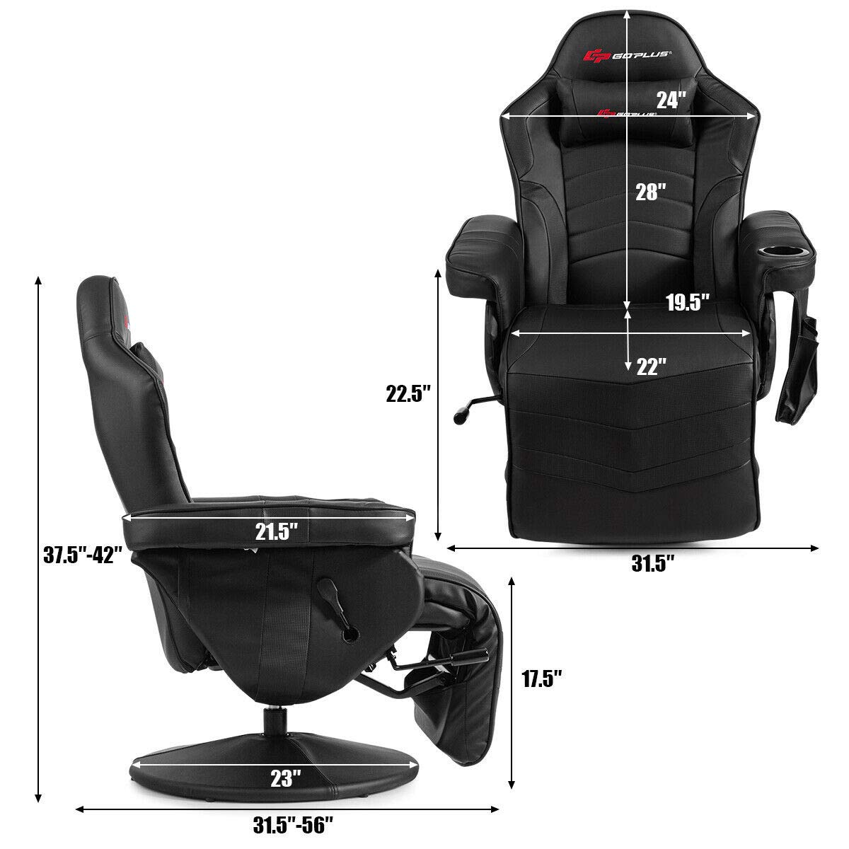 Goplus Massage Gaming Chair, Racing Style Gaming Recliner w/Adjustable