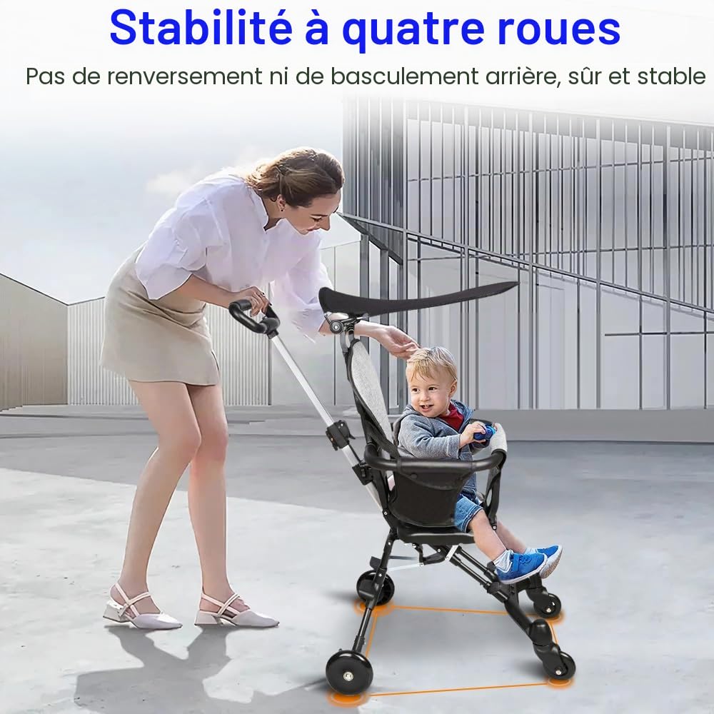 Poussette Canne Compacte Poussette de Voyage Poussettes Compacte Bébé (Noir, Pliable)