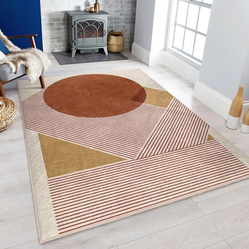 Tapis géométrique lavable pour salon : fini les tapis qui glissent