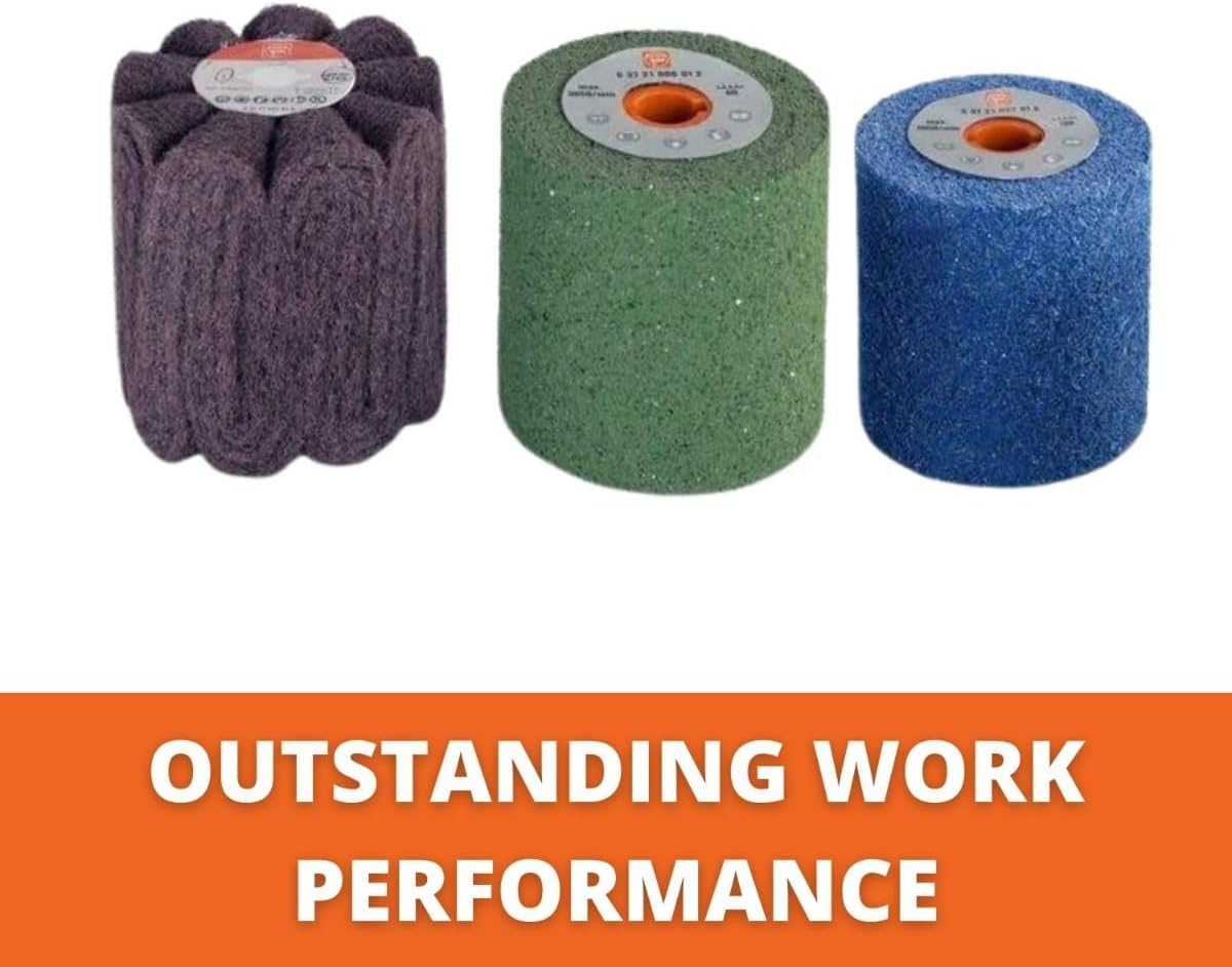 Fein Stainless Steel Satin-Finishing Set with Low Heat Build-Up - Includes 1 Sinus Fleece Wheel (180 Grit Fine) and 2 Gum Wheels (60 Grit Medium & 180 Grit Fine) - 63721050020