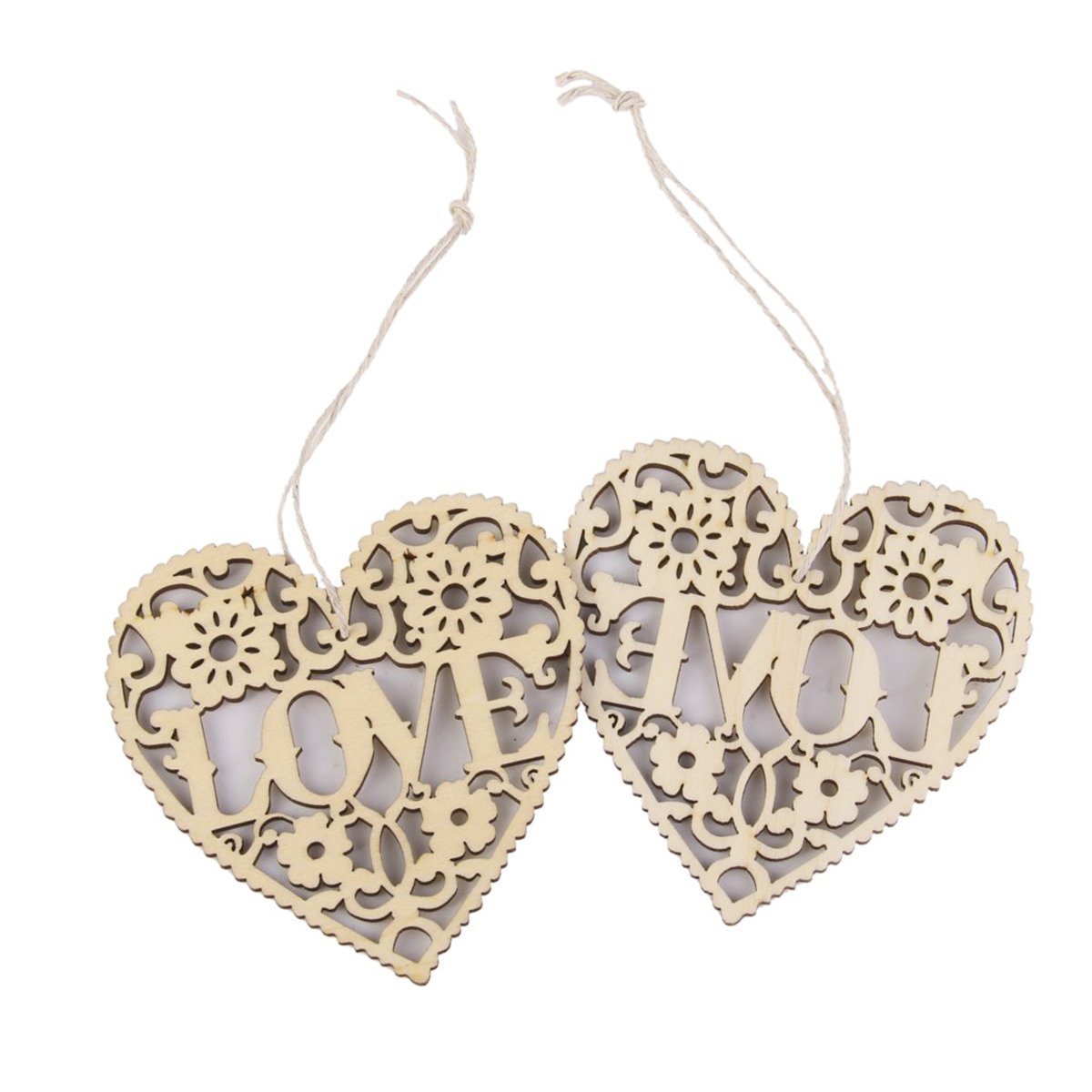 Namvo Type10 10Pcs Heart Wooden Embellishments Crafts Hanging Ornament For Wedding Valentine's Day Gift Diy
