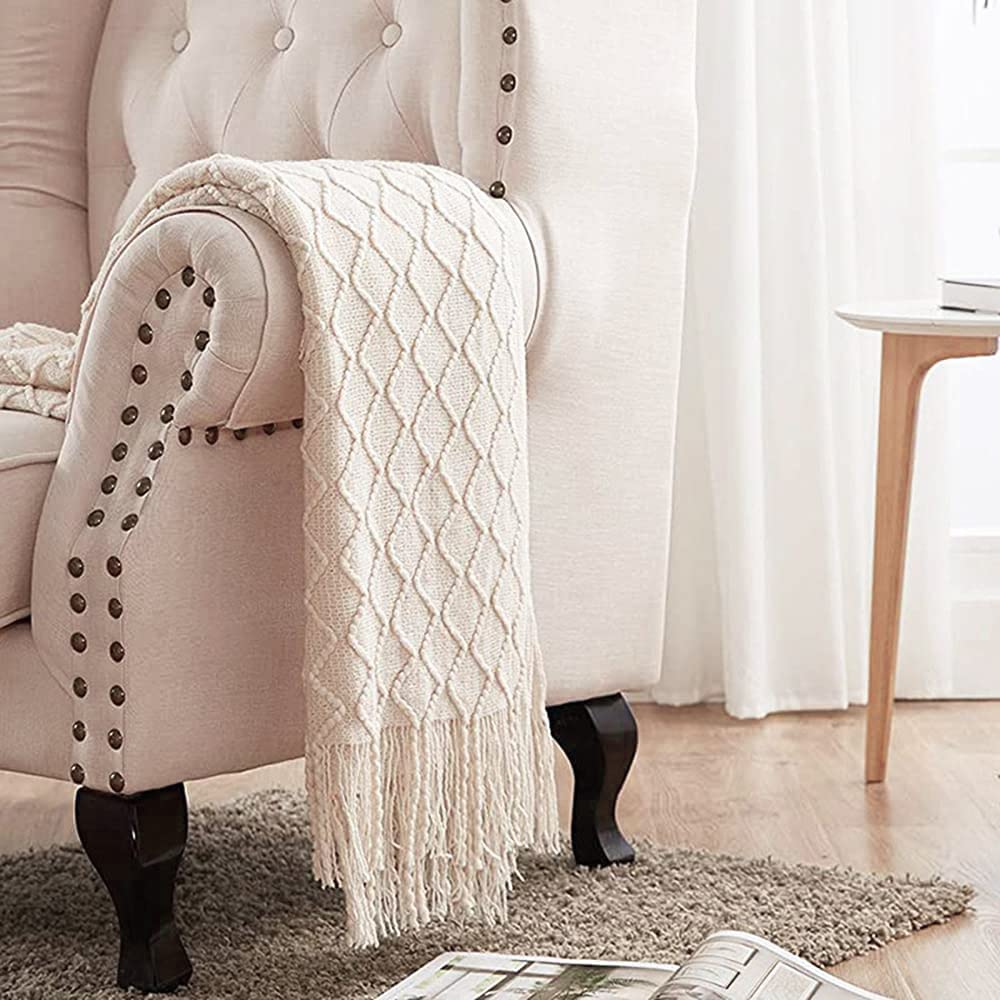 Sofadecke,Kuscheldecke Stricken Kleine Decke Couchdecke,Weich Wolldecke Wohndecken Quaste Gestrickt Decke Schlafdecke Bettdecke Klimaanlage Decke Autodecke für Couch,Büro,Auto,Sofa,Bett,127*230 Beige