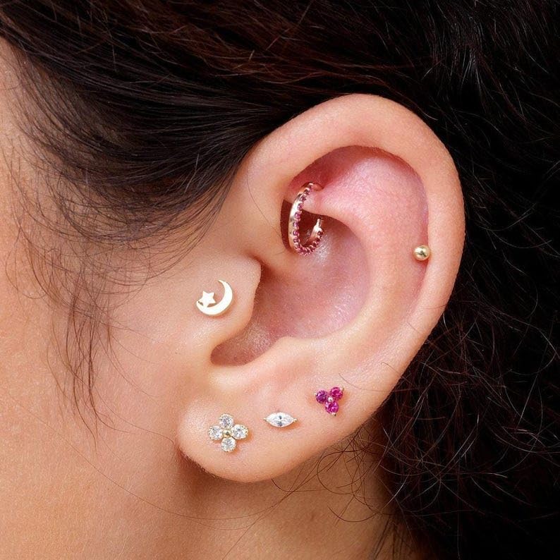 14K Solid Gold Cartilage Stud Earring 2.5mm - 3mm Tragus Helix Ear Piercing Dainty Tiny Ball Earring for Upper Ear Piercing Jewelry Gift For Women Internally Threaded Flat Back Earring SINGLE or PAIR2