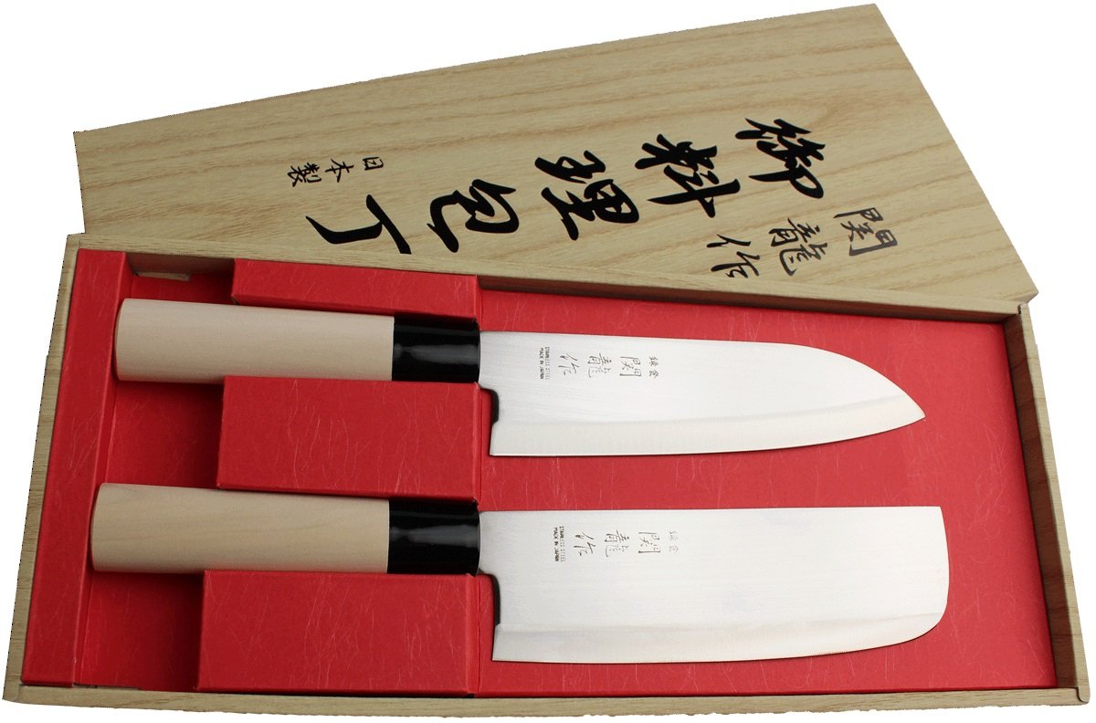 SekiRyu Juego de 2 cuchillos japoneses Santoku + Nakiri SR600