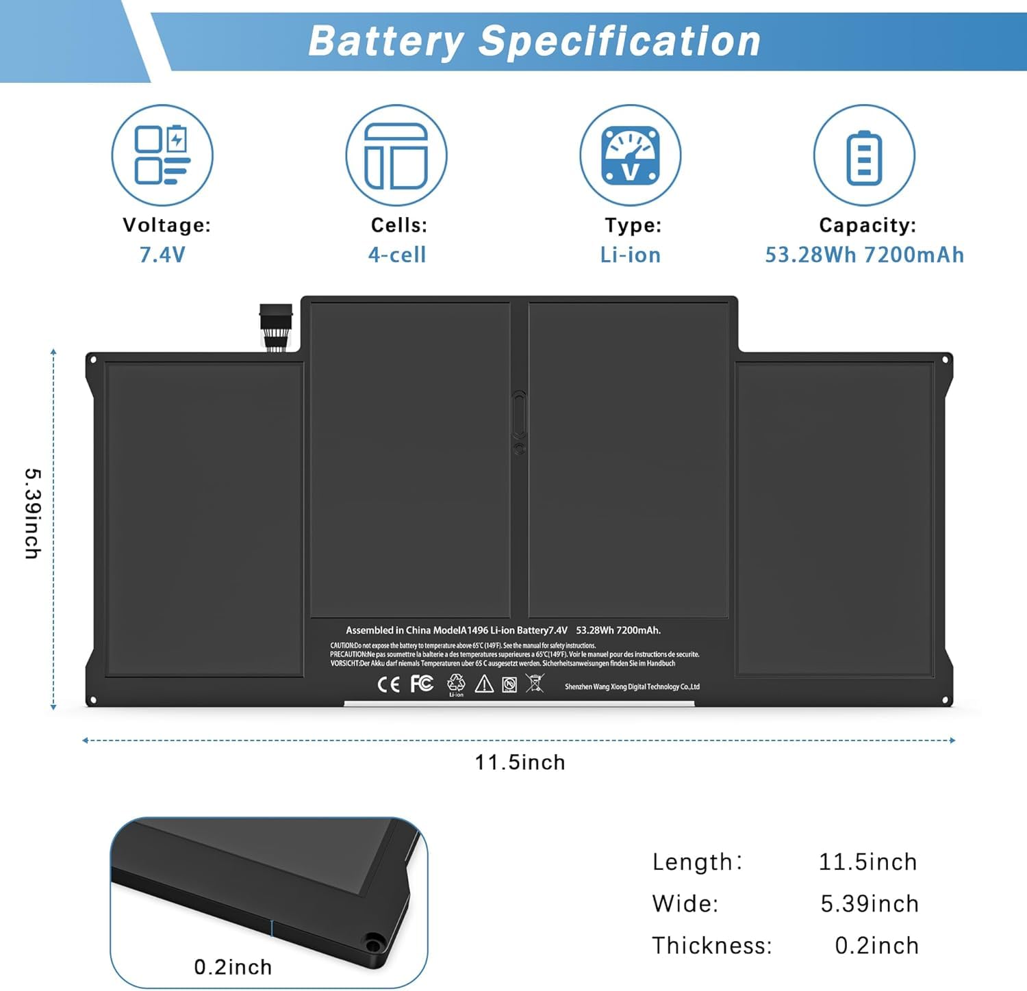 WISTAR A1466 Battery Compatible for MacBook Air 13 inch A1466(Mid