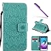 Produktbild COTDINFOR Samsung Galaxy J3 2016 Protective Standing Hülle Elegant PU Tasche Leder Flip Schutzhülle im Bookstyle Kartenfächer Magnet Etui Schale für J310 Green Sunflower KT
