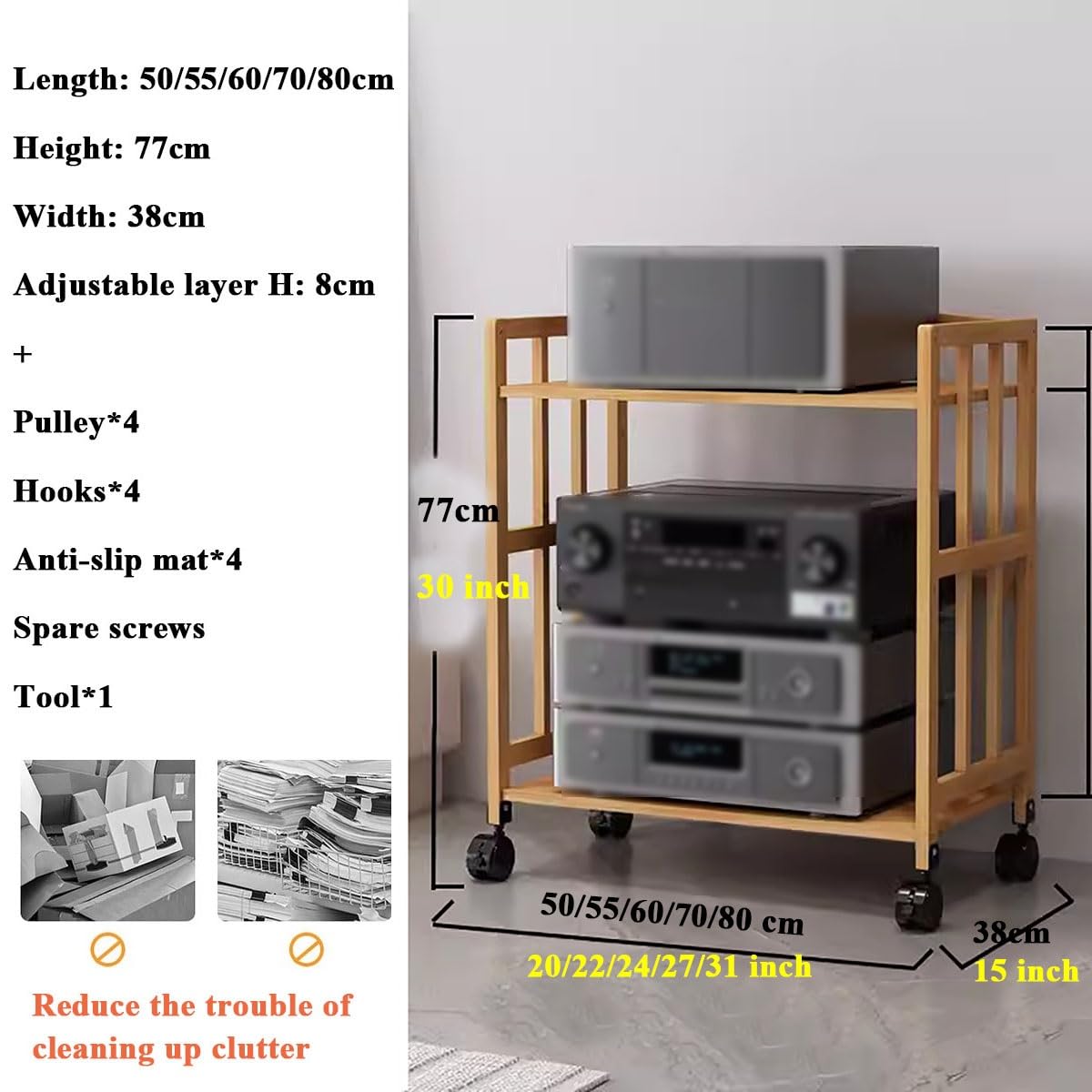 Bewegliches Medien-Aufbewahrungsregal für DVD-, CD-Spielekonsolen und Audiogeräte, kompaktes Entertainment-Center-Regal für Wohnzimmer und Gaming-Setup (W-50 cm)