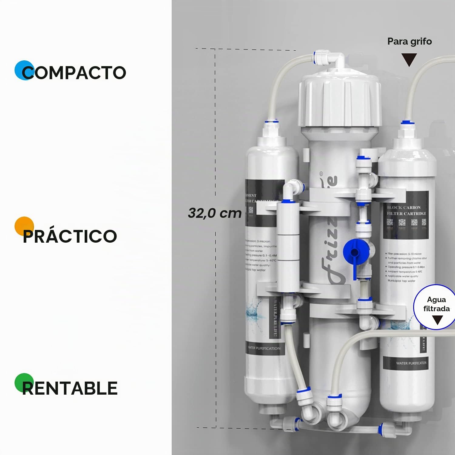 FRIZZLIFE Sistema de ósmosis inversa RO compacto para acuario, 3 etapas, discus, marino, compatible con membrana GPD 190L/280L/380L