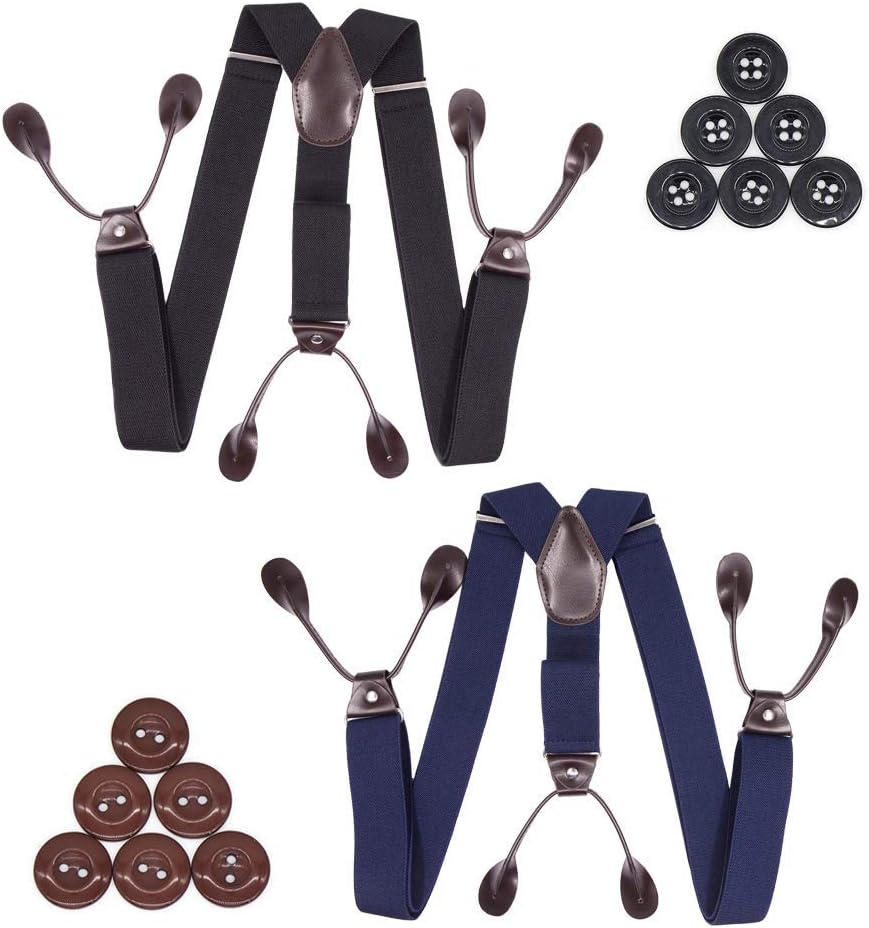 Suspenders for Men Button End 2 Pack Adjustable Mens Pant Suspenders Y Back Elastic Tuxedo Braces