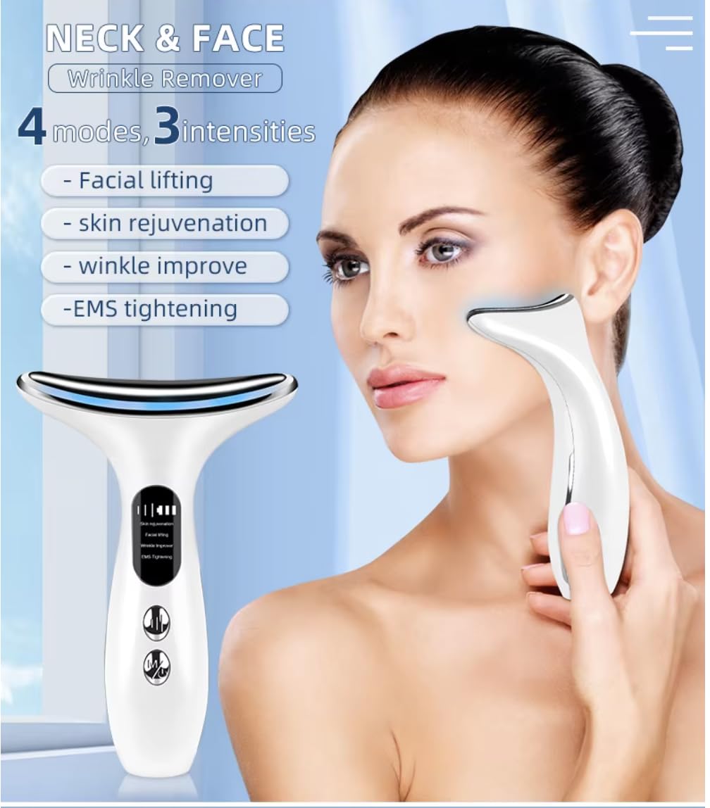 EMS Face Lifting Device – LED Light Therapy Facial Massager for Anti-Aging, Wrinkle Reduction & Skin Tightening – 4 Modes, 3 Intensities, USB Rechargeable – Face/Neck Beauty Tool