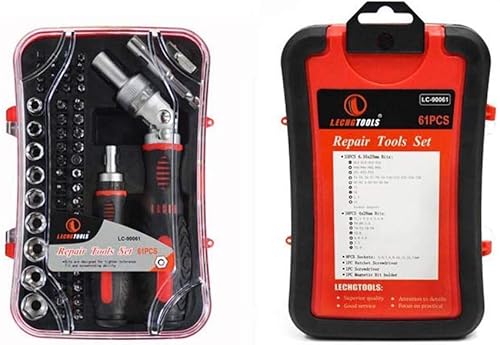 Miniatura 8 de Juego de destornilladores de trinquete 61 en 1, juego de puntas de destornillador magnético con asas de trinquete giratorias, enchufes y puntas