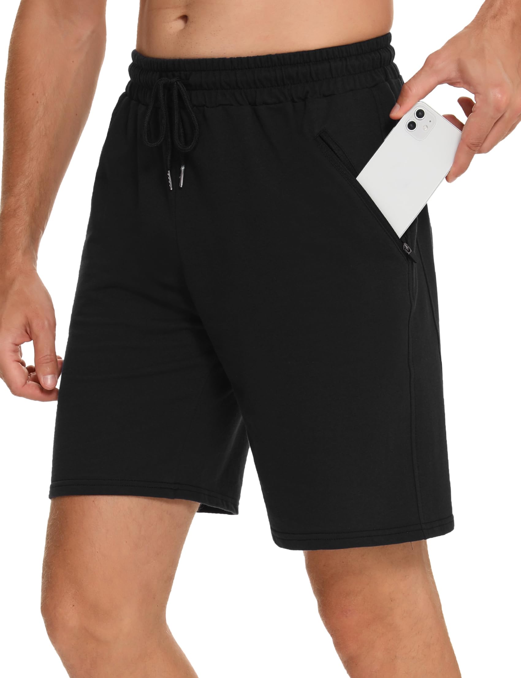 Wayleb Kurze Hosen Herren Sommer Sporthose Activewear Jogginghose Leicht Sport Kurzhose Casual Freizeit Shorts Baumwolle Sweathose mit ReißVerschluss Taschen S-XXL