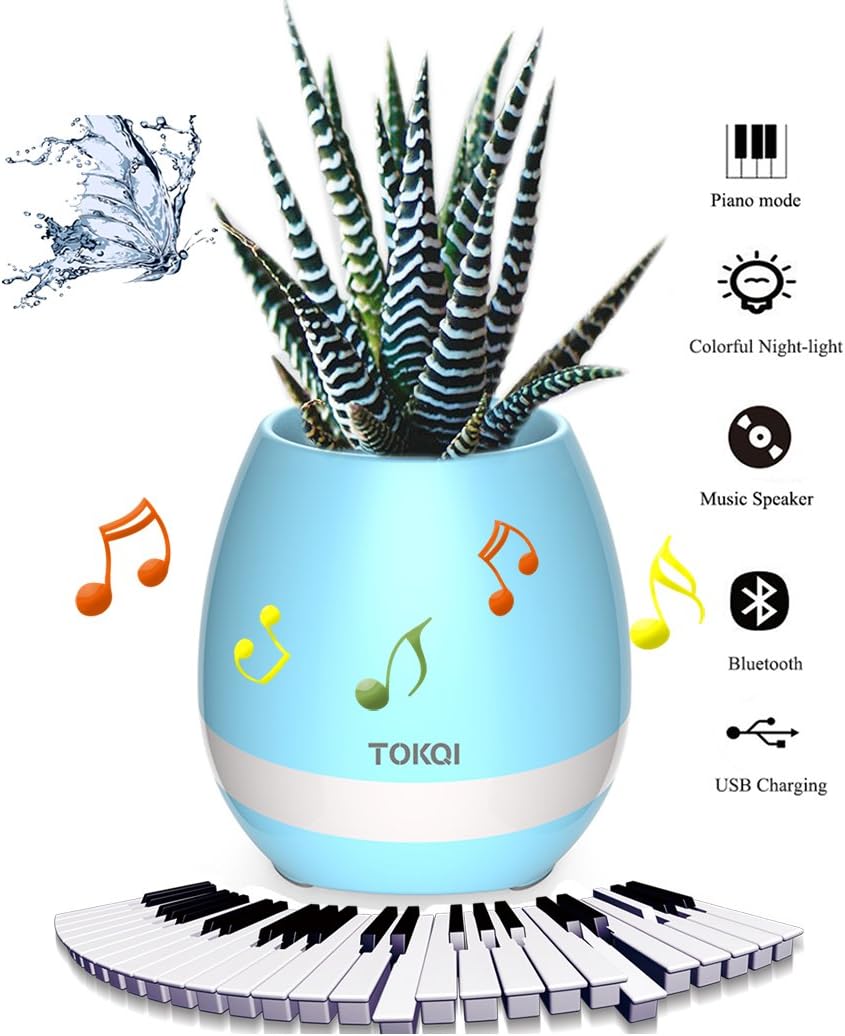 ONE SMILE Music Plant Pot, Bluetooth Flower Pot Speaker, Colourful Night Light Pots, Birthday or Valentines Gift Garden Pot, Charge by USB (Plants Not Included)