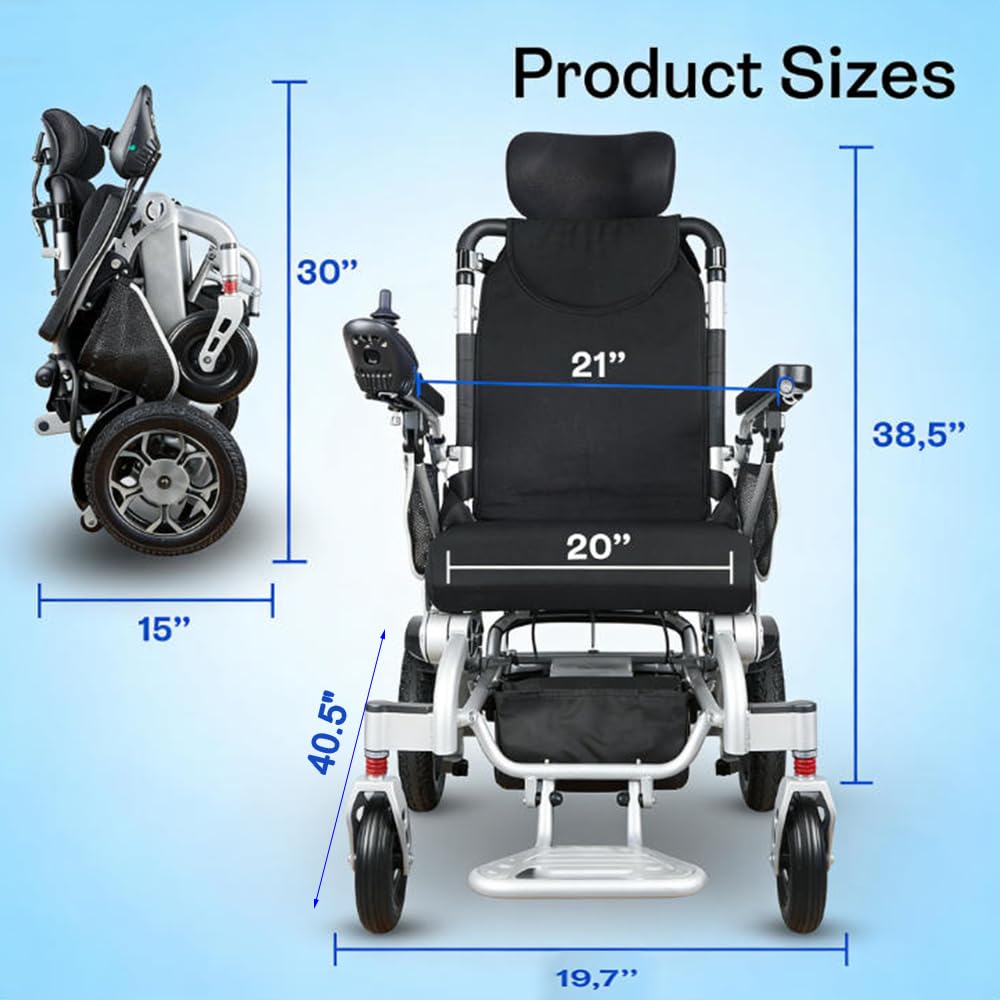 Silla de ruedas eléctrica ligera y reclinable, batería de iones de litio de 24 V y 12 Ah, plegable con control remoto, autonomía de más de 24 km, velocidad máxima de 6,4 km/h (Silla de ruedas)