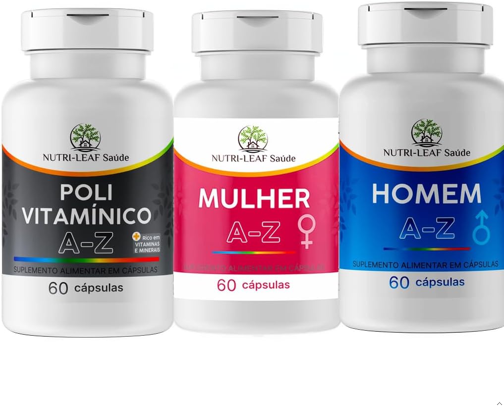 Combo Mulher A Z, Vitamina Homem e Polivitaminico Energia e Bem Estar NUTRI LEAF Saúde