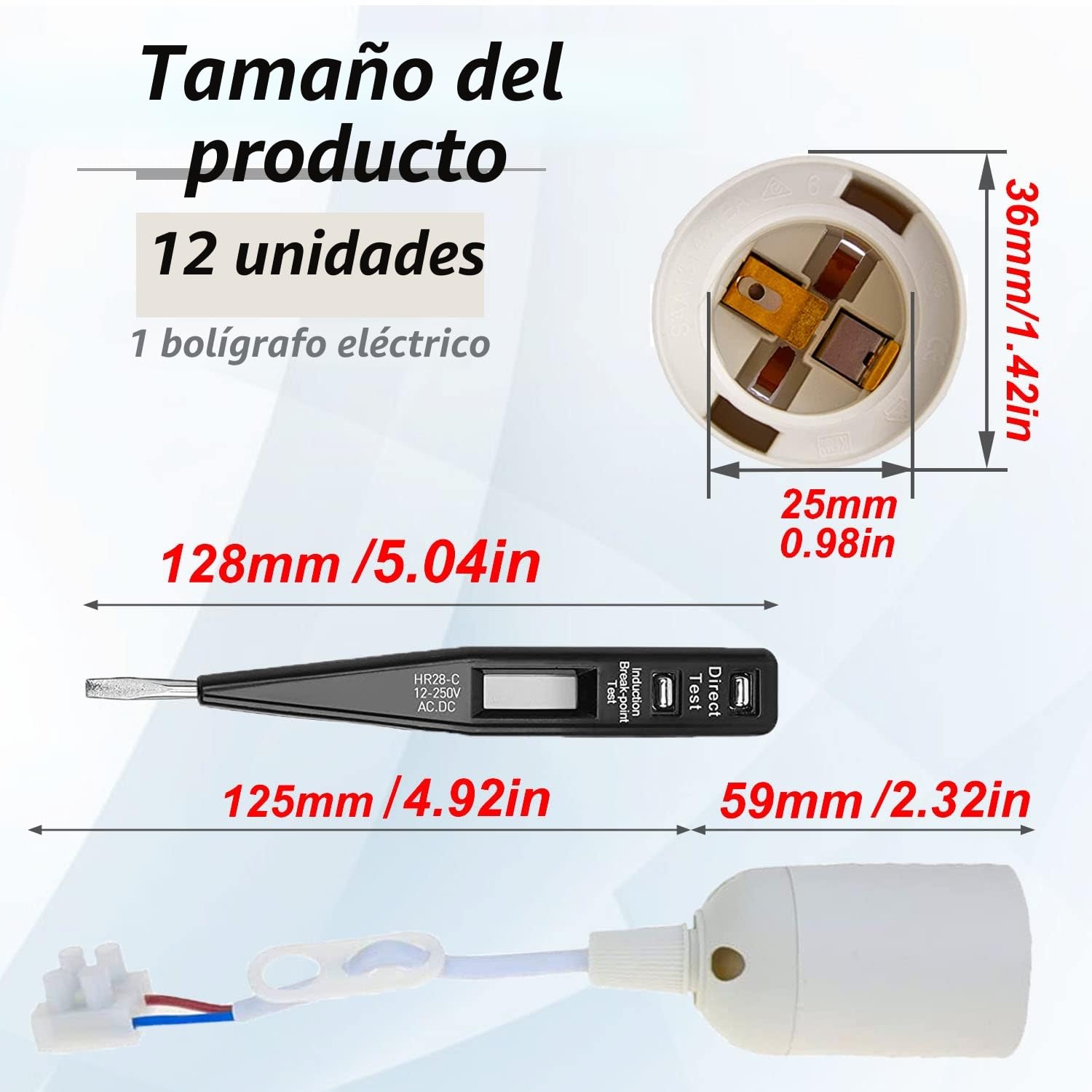 12 Piezas Casquillos E27,Portalamparas Adaptador de Bombillas E27,Probador de voltaje, Portalamparas/Casquillos con cable Soporte de lámpara,Bases de lámpara con cable y terminal
