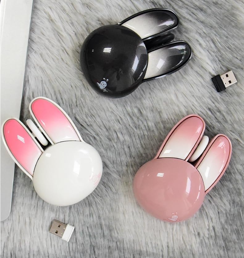 Miniatura 5 de Ratón inalámbrico Bluetooth lindo conejito pequeño silencioso USB óptico silencioso divertido viaje ratón inalámbrico para PC, portátil, computadora