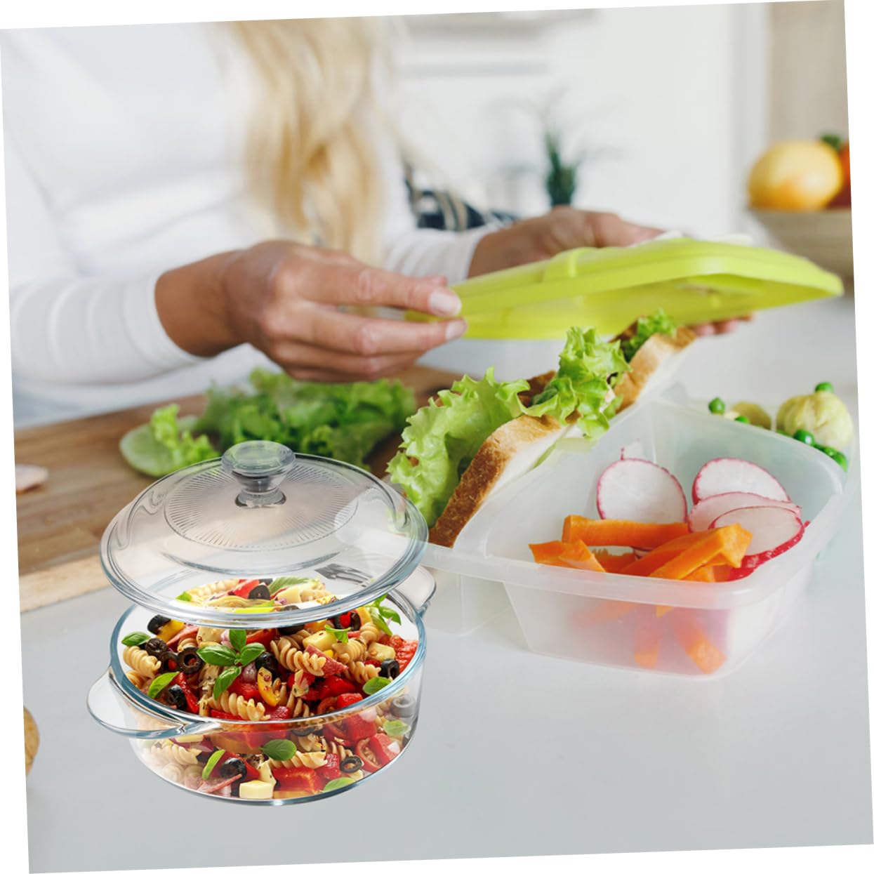 MAGICLULU Salatglas mit Deckel 1,7 L aus Glas Große Salatschüssel Stapelbar Leicht zu Reinigen für Küche und Haushalt