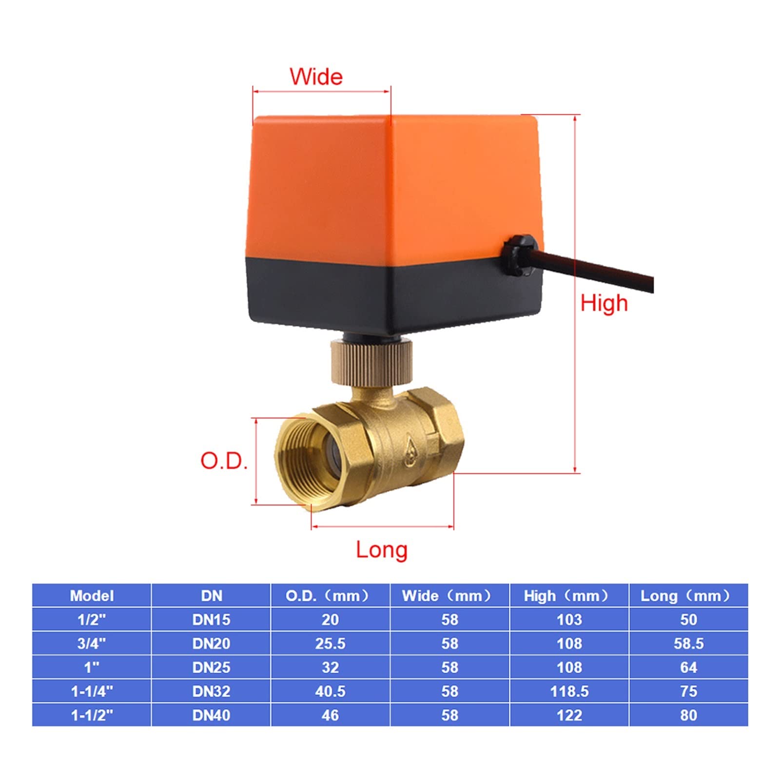 Válvula de bola, Válvula De Bola Eléctrica 1/2" 3/4" 1" 1-1/4" Latón Rosca Hembra Motorizada 3 Hilos 2 Controles Vías(1-1/2")