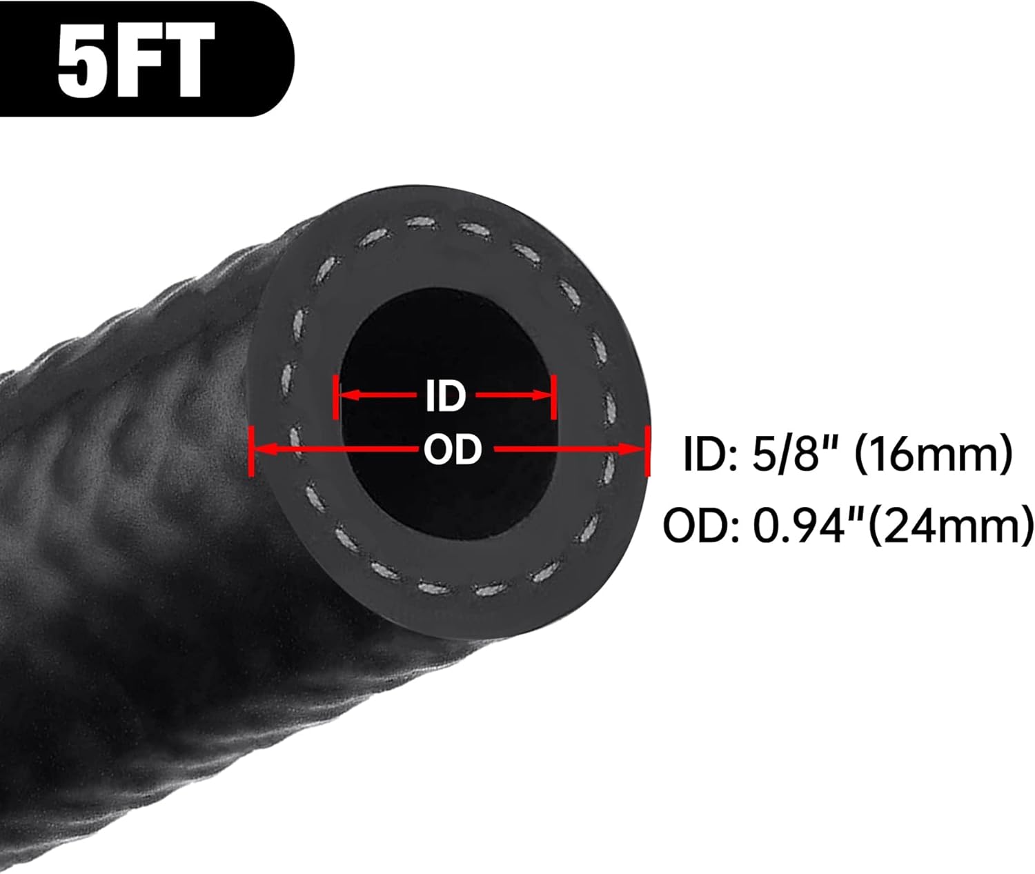 EVIL ENERGY 5/8 Fuel Hose Line Push Lock NBR Rubber SAE 30R7 5FT 150PSI
