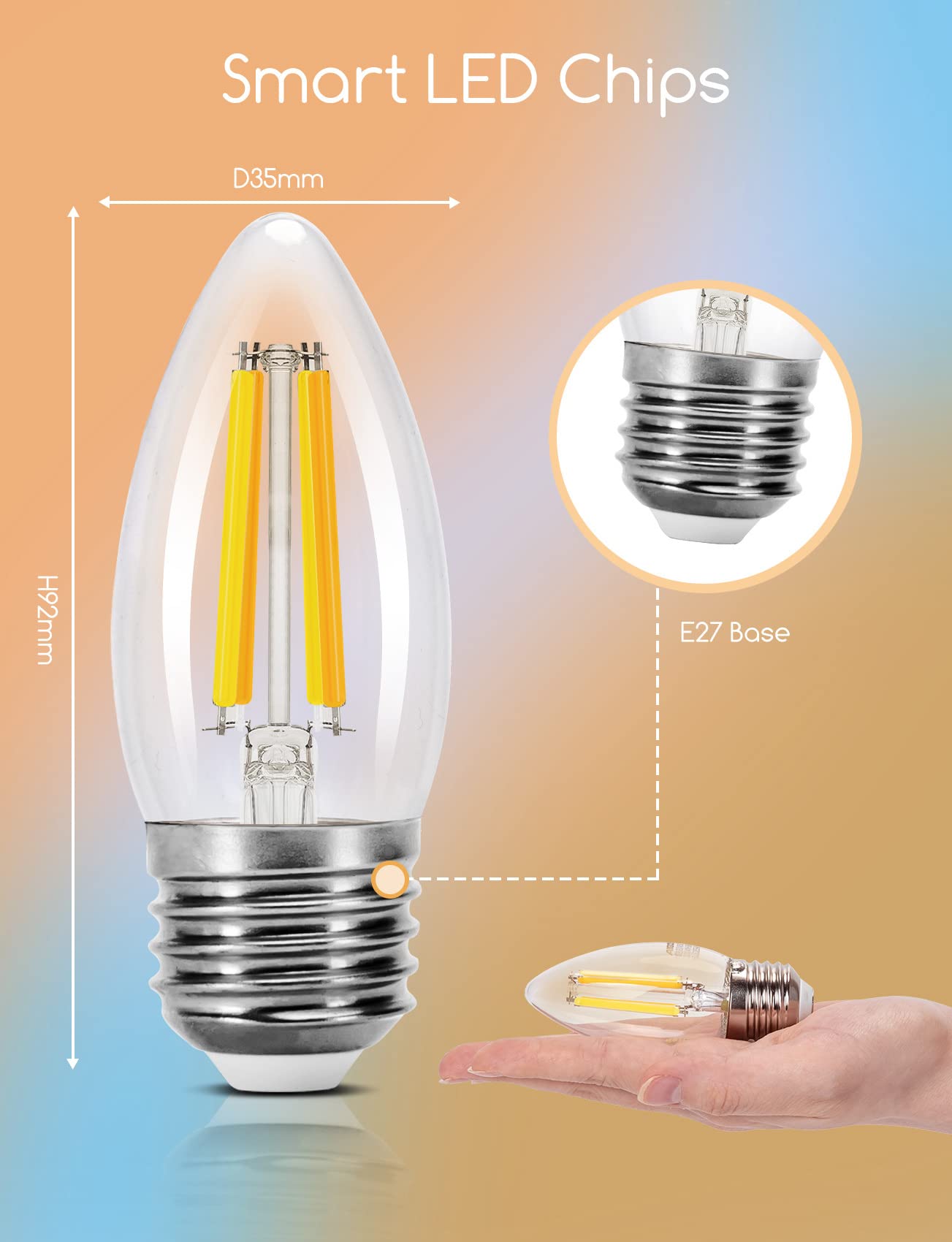 Aigostar Edison Bombillas Alexa LED E27 Bombillas Inteligentes 4.5W 470LM WIFI Bombilla Vintage C35 Bombillas Filamento Regulable 2700K-6500K, compatible con Alexa/Google Home. transparente 10 pack