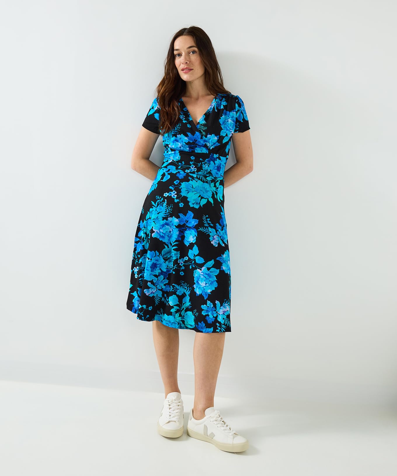 Joe Browns Women's Winter Flocked Floral Jersey Mini Skater Dress, Blue, 6