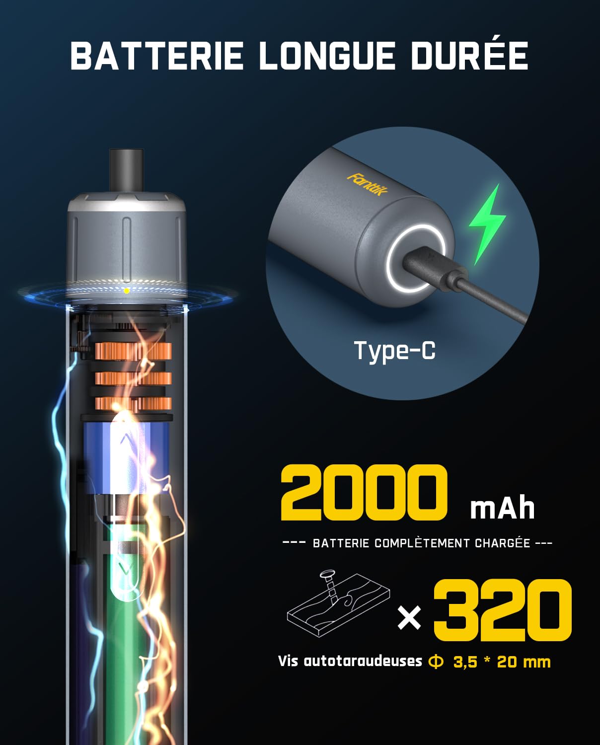 Fanttik S1 Pro Tournevis électrique 3.7V Sans Fil avec 16 Foret Magnétique Acier S2 Charge USB-C