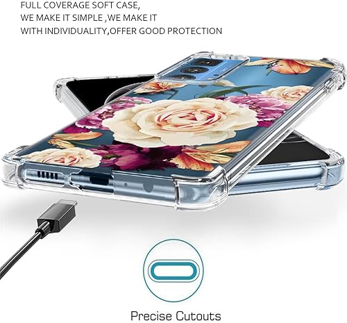 Miniatura 5 de Osophter Funda para Moto Edge 20 Pro con 2 protectores de pantalla floral para niñas y mujeres con absorción de golpes flexible TPU cubierta de goma
