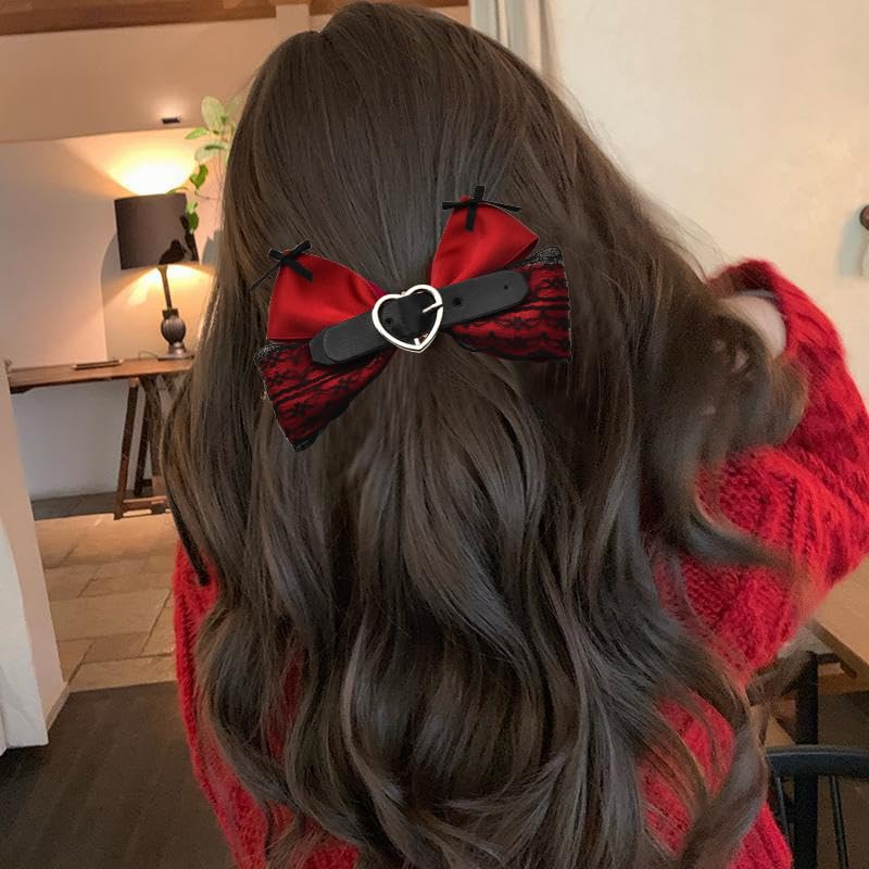 Big Halloween Hair Clips for Women Girls Gothic Bow Hair Clips Punk Goth Hair Accessories Large Bow Barrette Clip Party Wear Hair Clips Bow Festival Christmas Hair Bow Clips Red Bowknot Hair Clip - Image 7