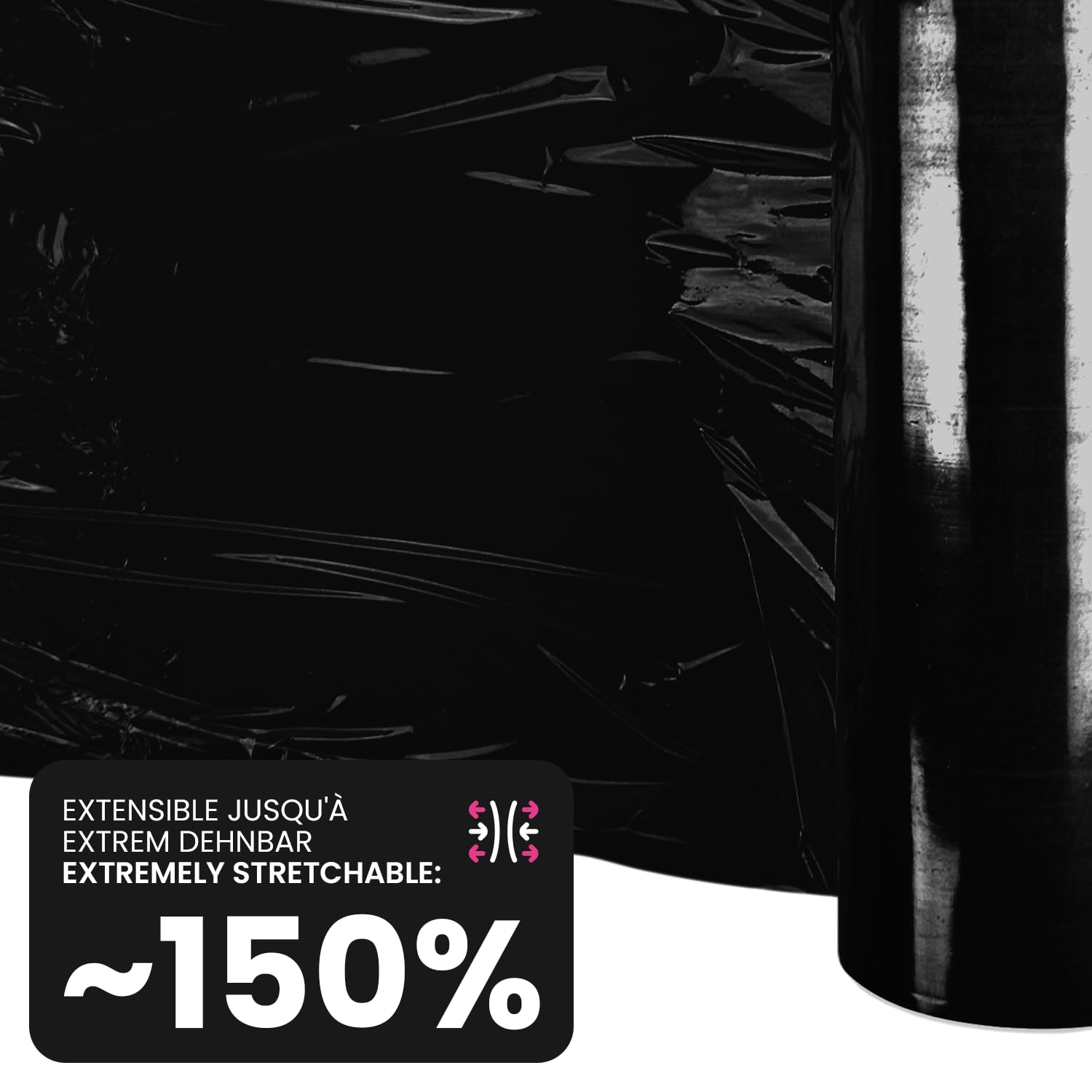 Netuno 6x rollo de film estirable negro 1,5 kg peso ancho 50 cm espesor 23 µm lámina elástica película de polietileno retráctil para embalar paletas paquetes cajas mudanzas transporte almacenaje