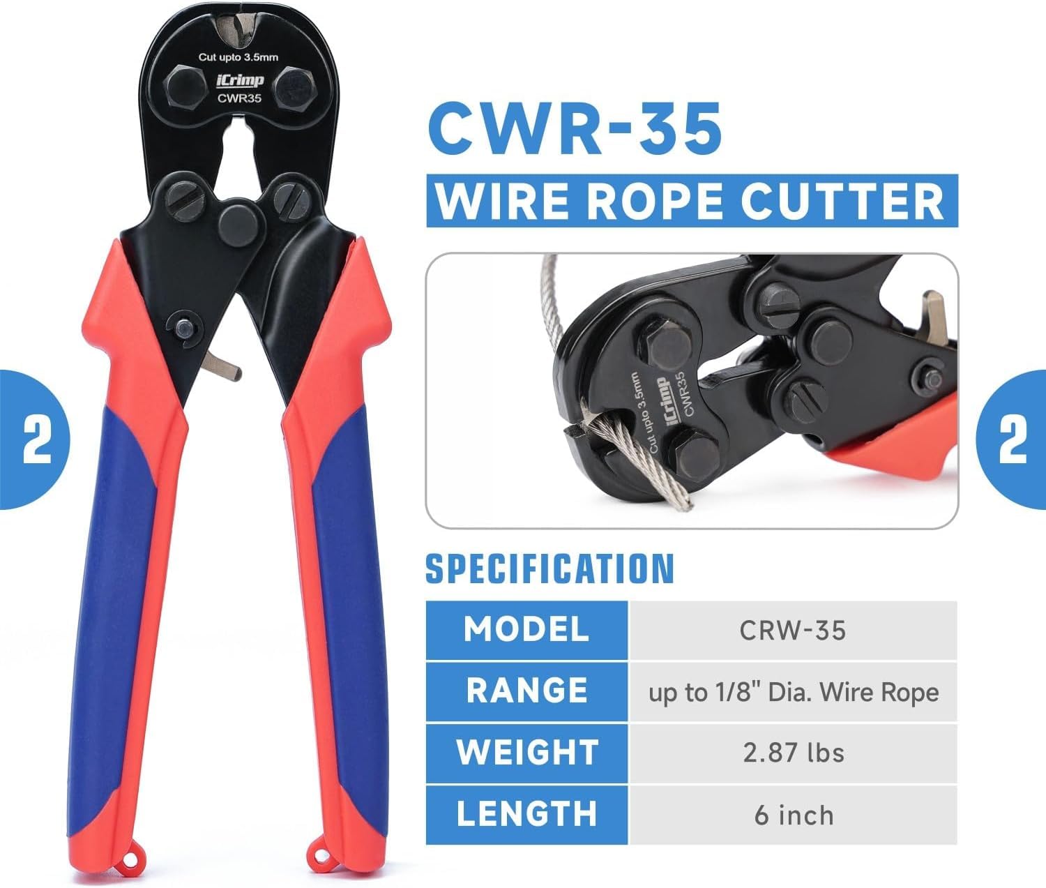 iCrimp Wire Rope Crimping Tool Set including Wire Rope Pliers, Wire Rope Cutter and Aluminium Loop Sleeves 3/64", 1/16" - Image 3