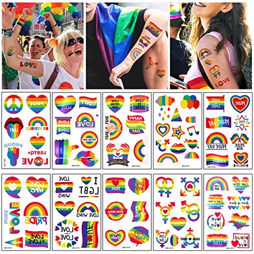 Lgbt Tatouage, Hillylolly 10 Feuilles Tatouage Temporaire Lgbt, Tatouage Gay Pride, Tatouagearc en Ciel, 74 Motifs, Stickers Gay Pride, pour Femmes Hommes Fierté Défilés Célébrations Accessoires