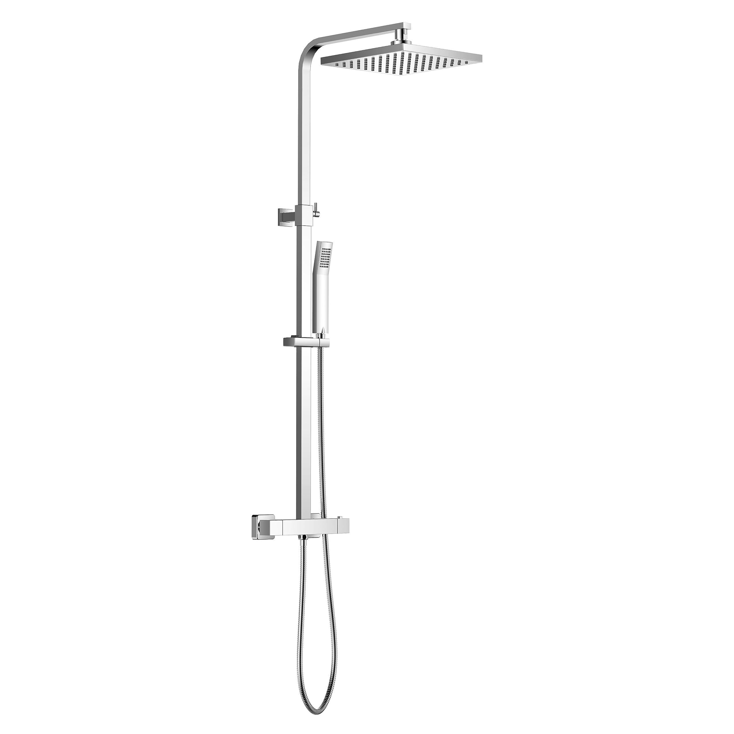 KOMIRO Colonne de Douche Thermostatique, Mitigeur Thermostatique, Ensemble de Douche pour Salle de Bain, Réglable en Hauteur, Carré, Chrome (argent1)