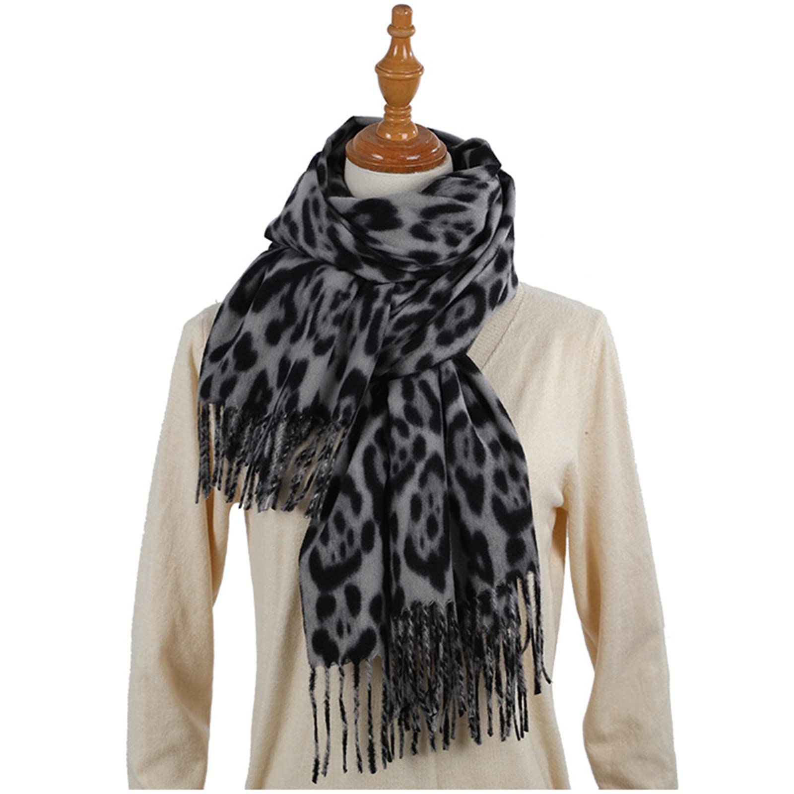SJTJSPX Winterschal Damen Leopardenmuster Schal übergroßer Quadratisch Deckenschal Warm Weich Langschal Outdoor Winddicht Halstuch Frauen Strickschal Stola Für Freizeit Reisen Skifahren Wandern