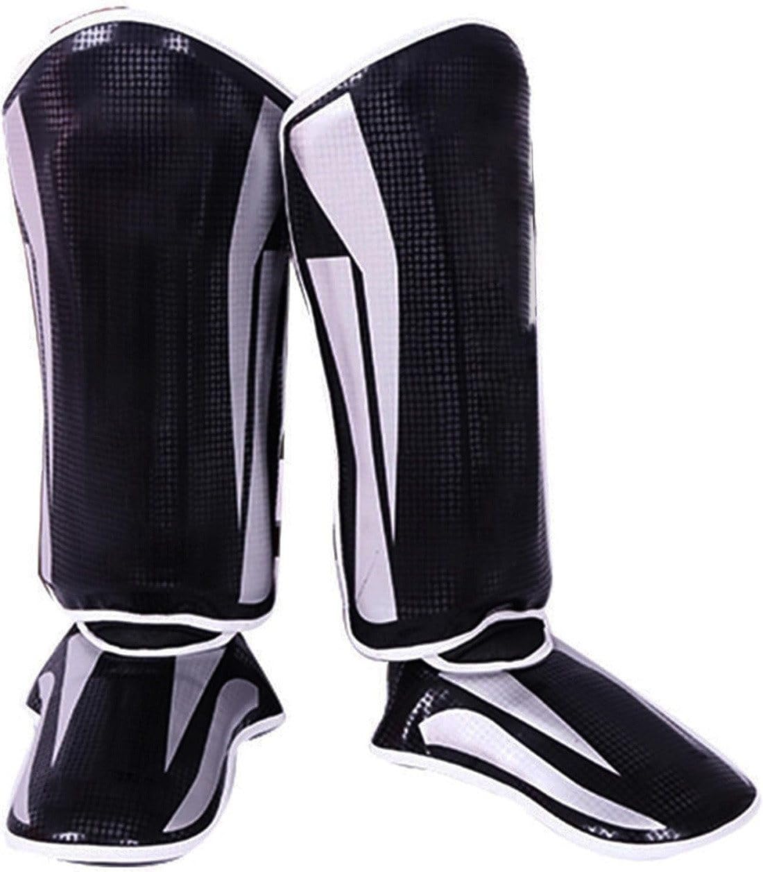 Endless Martial Arts Shin Guards, Black, Size L, Material: Faux Leather, Adjustable Thai Leg Guards with Instep Protection for Kickboxing/MMA Training and Sparring