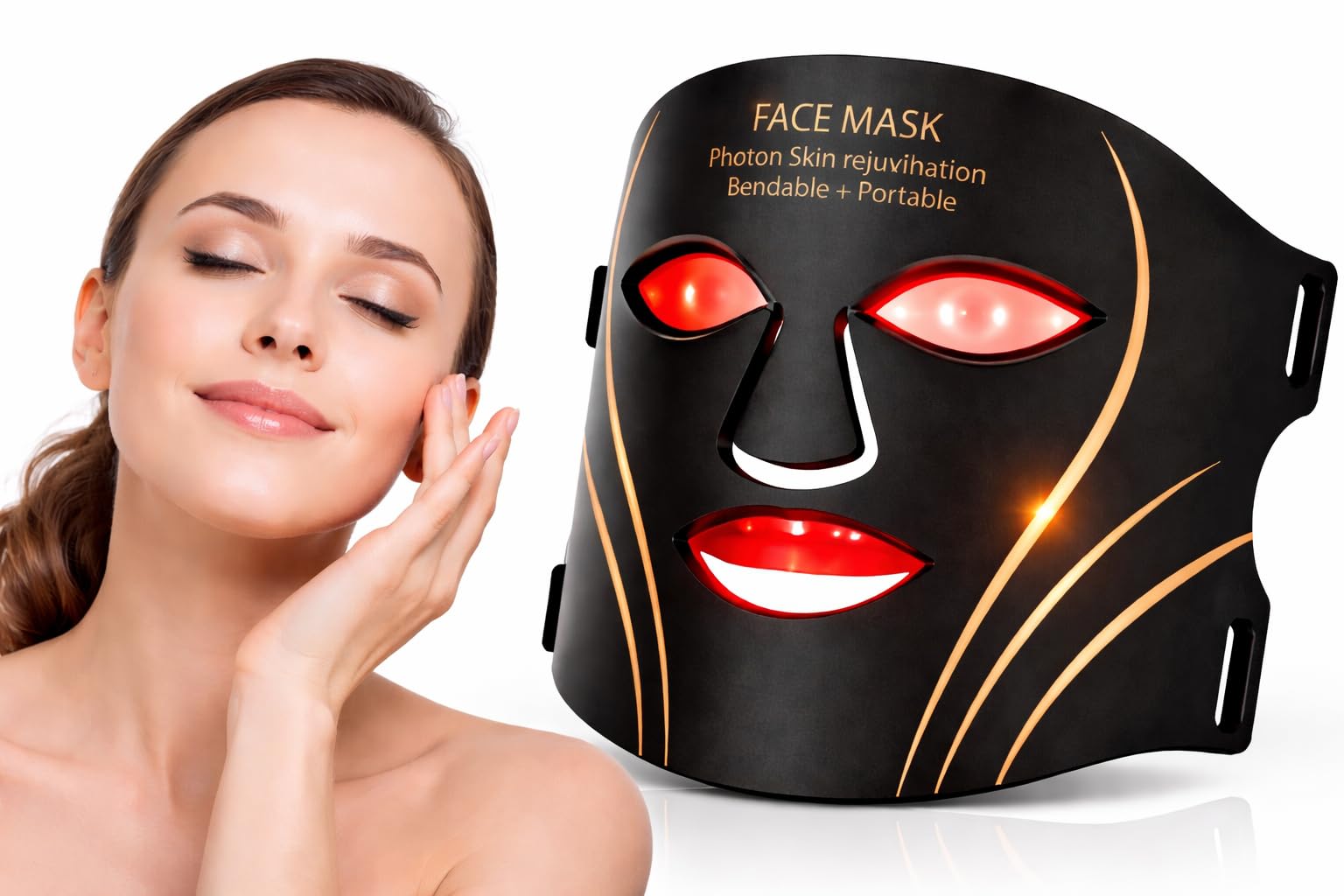 LED Lichttherapie Gesichtsmaske mit 7-Farben, Wiederaufladbare Fernbedienung Nahinfrarotlicht Kabellose Falten & Hautverjüngung Hautpflege für zu Hause