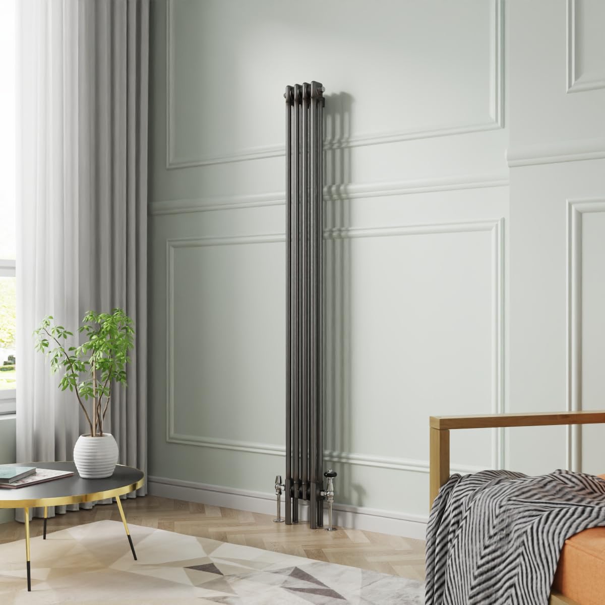 Nrg Traditional Vertical Cast Iron Style Radiator Raw Metal Double Column 1800 X 200Mm Central Heating Bathroom Designer Radiators Rad