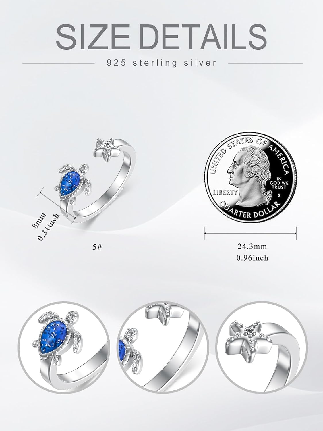 Turtle Starfish/Seashell/Lotus/Hibiscus/Plumeria Toe Ring for Women 925 Sterling Silver Adjustable Open Toe Ring Summer Foot Jewelry - Image 5