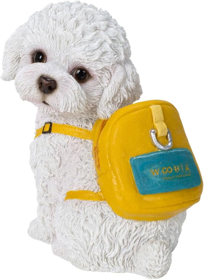 Oubia White Toy Poodle Carrying Backpack Money Box 4.1 x 3.0 x 4.7 inches (10.5 x 7.5 x 12 cm) Doll Figurine Figurine Animal Garden Decoration Dog Dog H24111-1