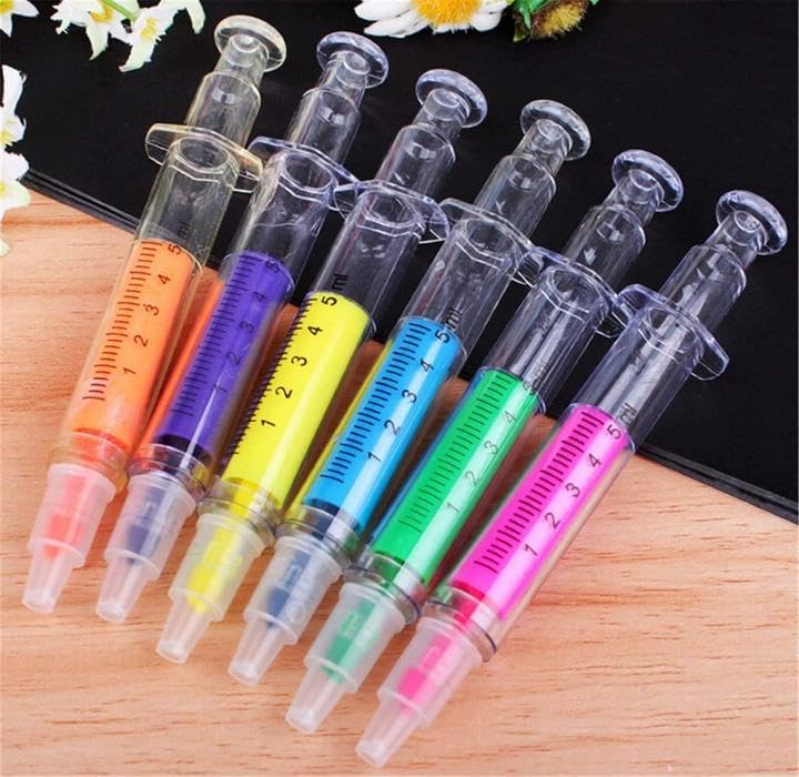 Amlhy Lot de 6 stylos surligneurs en forme de seringue pour infirmière ou médecin, étudiant