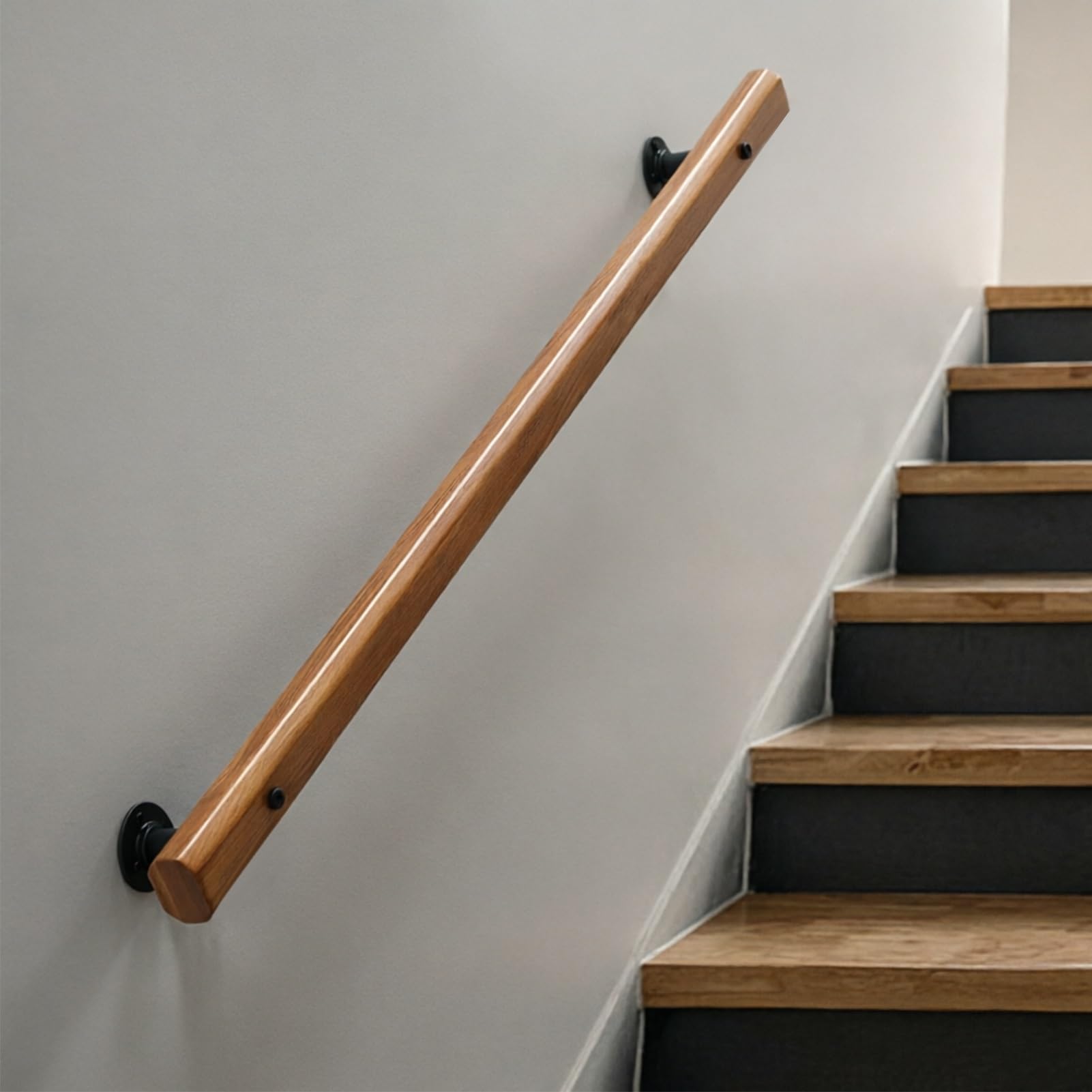 Staircase Handrail - Sturdy Wall-Mounted Non-Slip Support Rail, Indoor Wooden Banister for Hallway Stairs(100cm/39in)