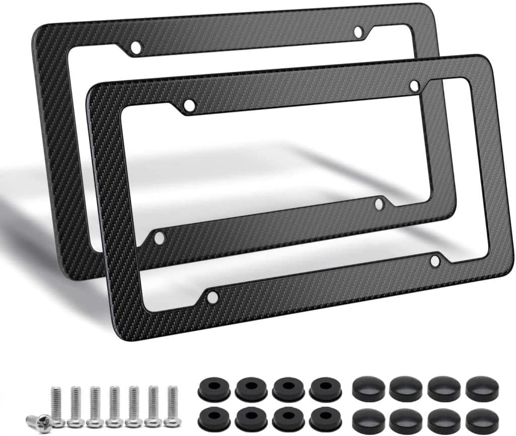 BLVD-LPF OBEY YOUR LUXURY Carbon Fiber License Plate Frame w/Glossy Finish - [Pack of 2] Plastic, Front & Rear Number Plate Frame w/Fasteners, Screws | Automotive Accessories