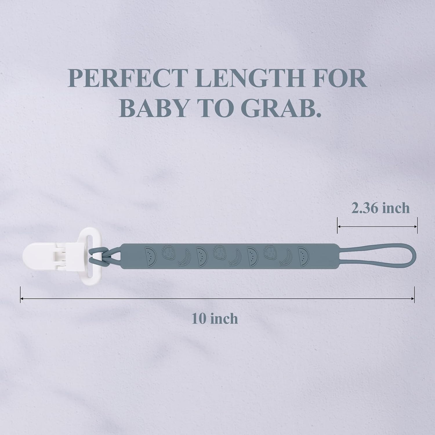 One Piece Design Silicone Pacifier Clip Holder for Baby Boys and Girls,Pack of 4 Flexible Paci Leash,Binky Clips,Newborn Essentials (Fruits, Gray)