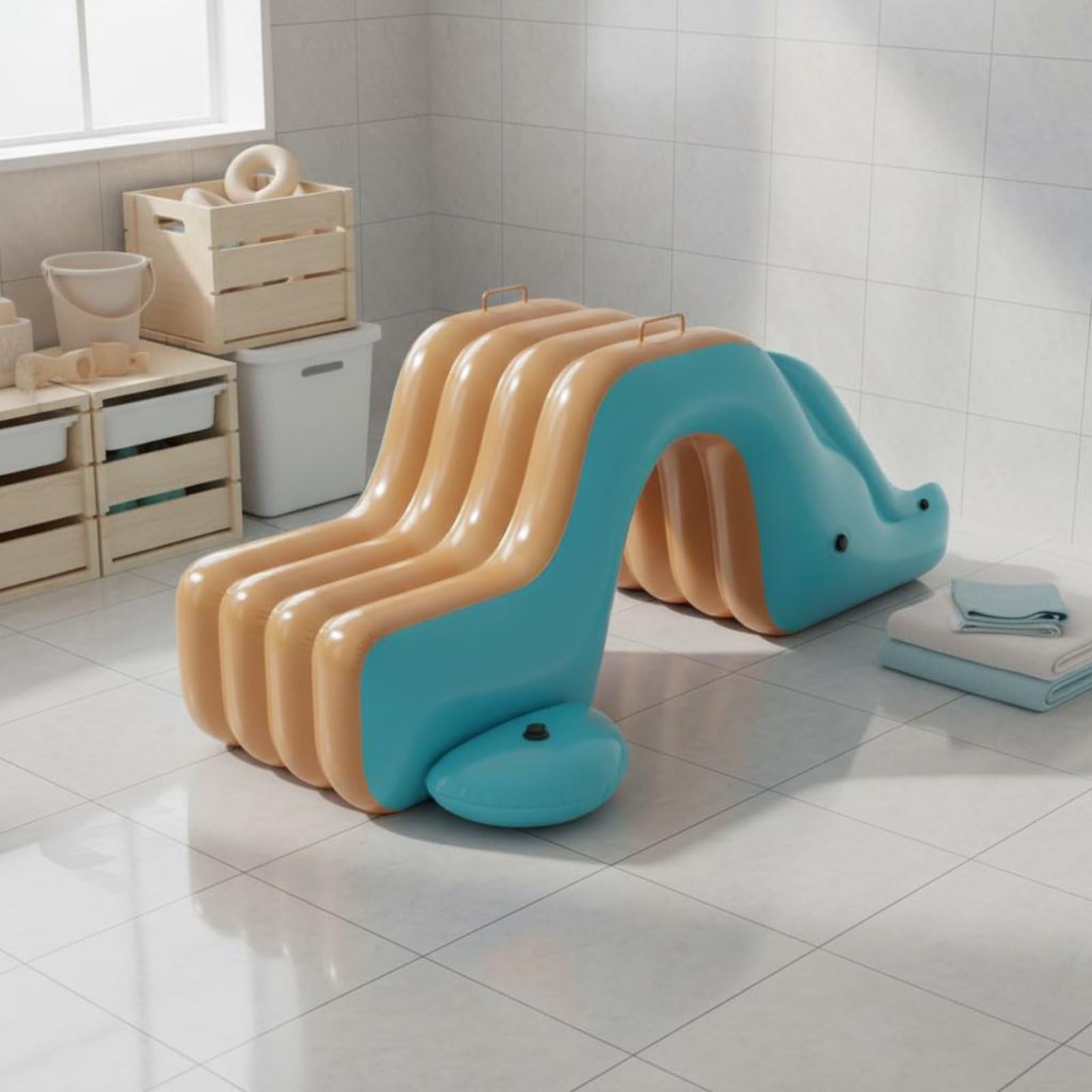 Piscine Gonflable avec Toboggan Usage Intérieur et Extérieur Centre de Jeu Aquatique Gonflable Pataugeoire Enfant avec Auvent pour Bébés, Jardin, Blue