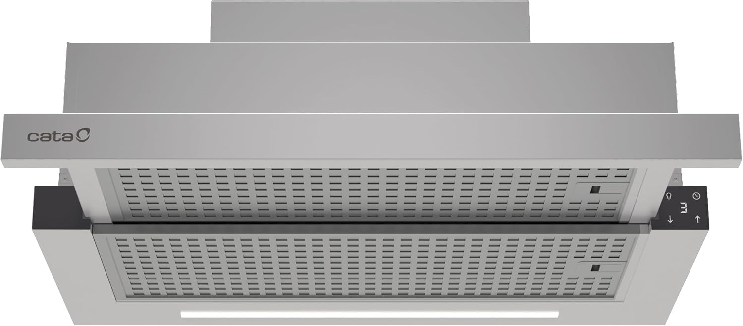 Front view of the Cata TFH 6830 X telescopic extractor hood with filters visible.