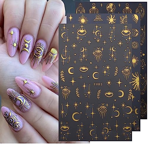 Bsbtbz K-520 8Sheets Gold Star Nail Sticker Decals- Metallic Nail Supplies 3D Self-Adhesive Sun Stars Moon Starlight Planets Snake Nail Design Nail Art Stickers thumb #3