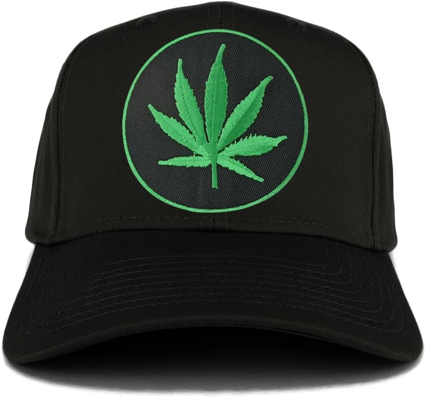 Marijuana Leaf Circle Iron on Patch with Green Border Adjustable Baseball Cap