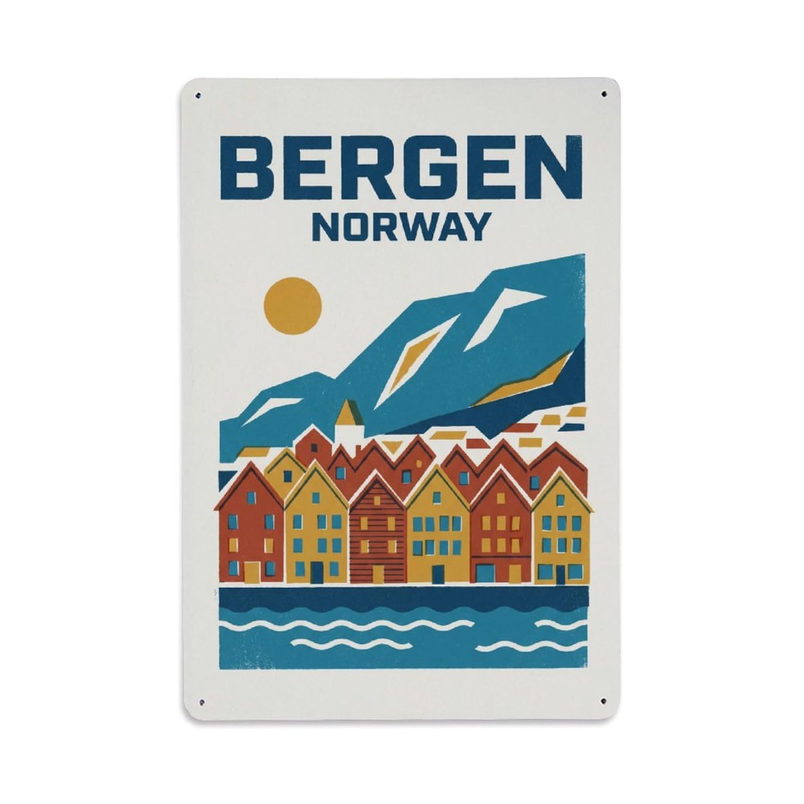 Vintage Travel Norway Bergen Metal Tin Sign