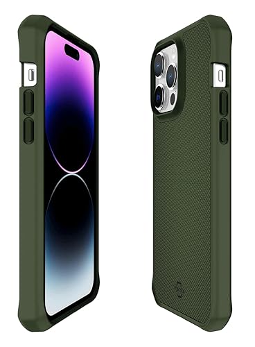 ITSKINS Ballistic R // Nylon Protective Phone Case for iPhone 14 Pro, Slim Hybrid Case, Anti-Slip, and Heavy Duty Shockproof Cover, Military Phone Case - Olive Green