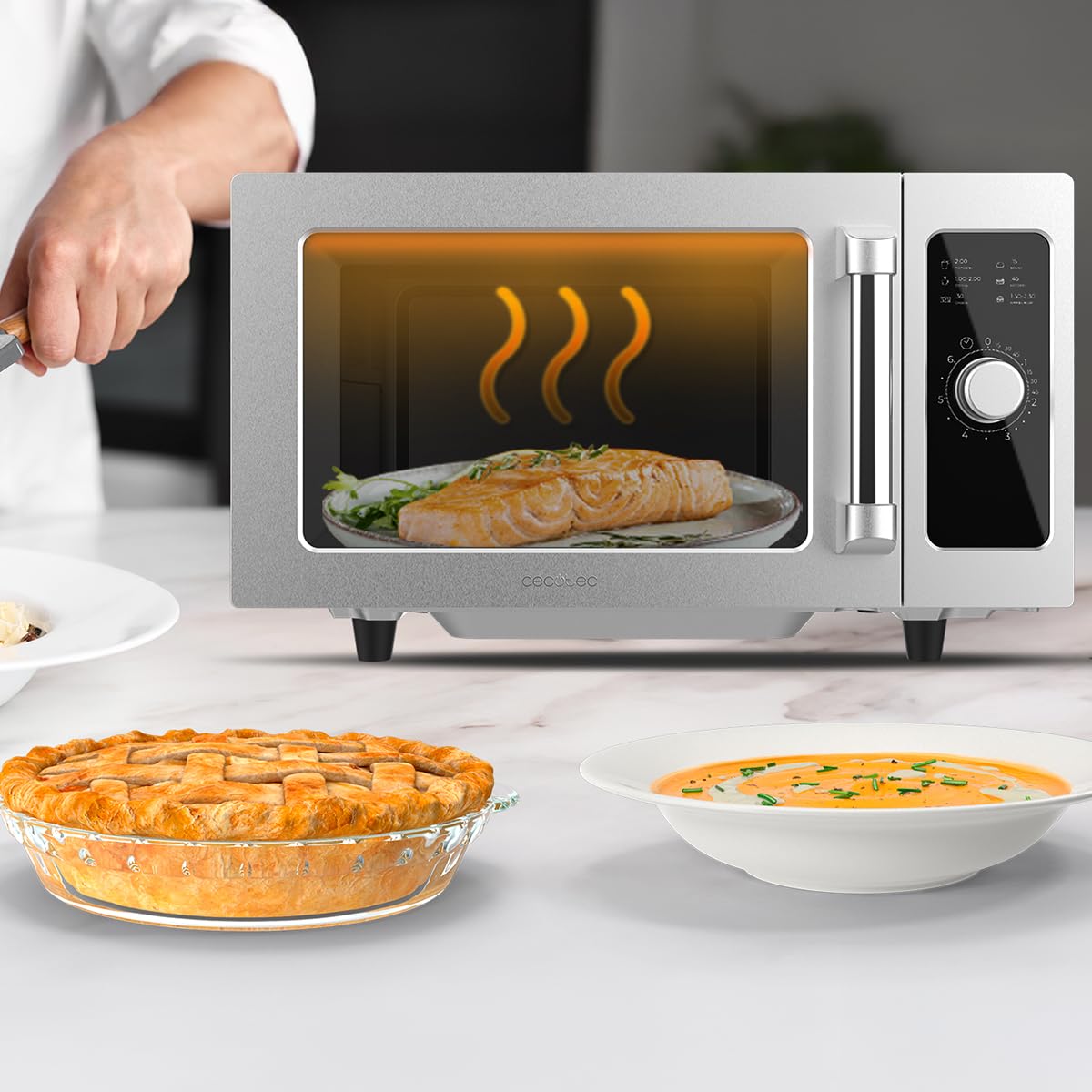 Cecotec Microonde Professionale Senza Piatto 25L FlatPro 2500. 1000W, Magnetron, Controllo Meccanico, Timer 60min, Scongelamento Cottura Rapida, Avviso Sonoro, per uso intensivo e risultati uniformi